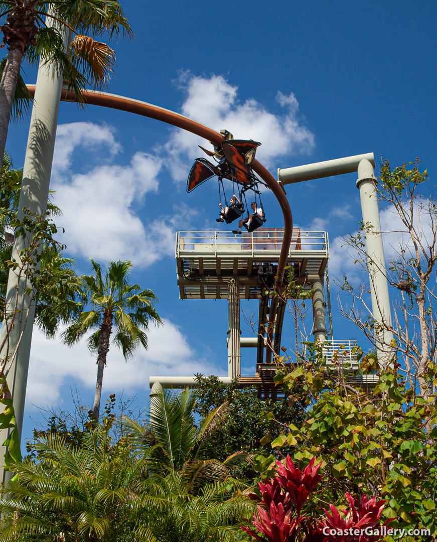 Pteranodon (or Pterodactyl) on the car of the Pteranodon Flyers suspended coaster.