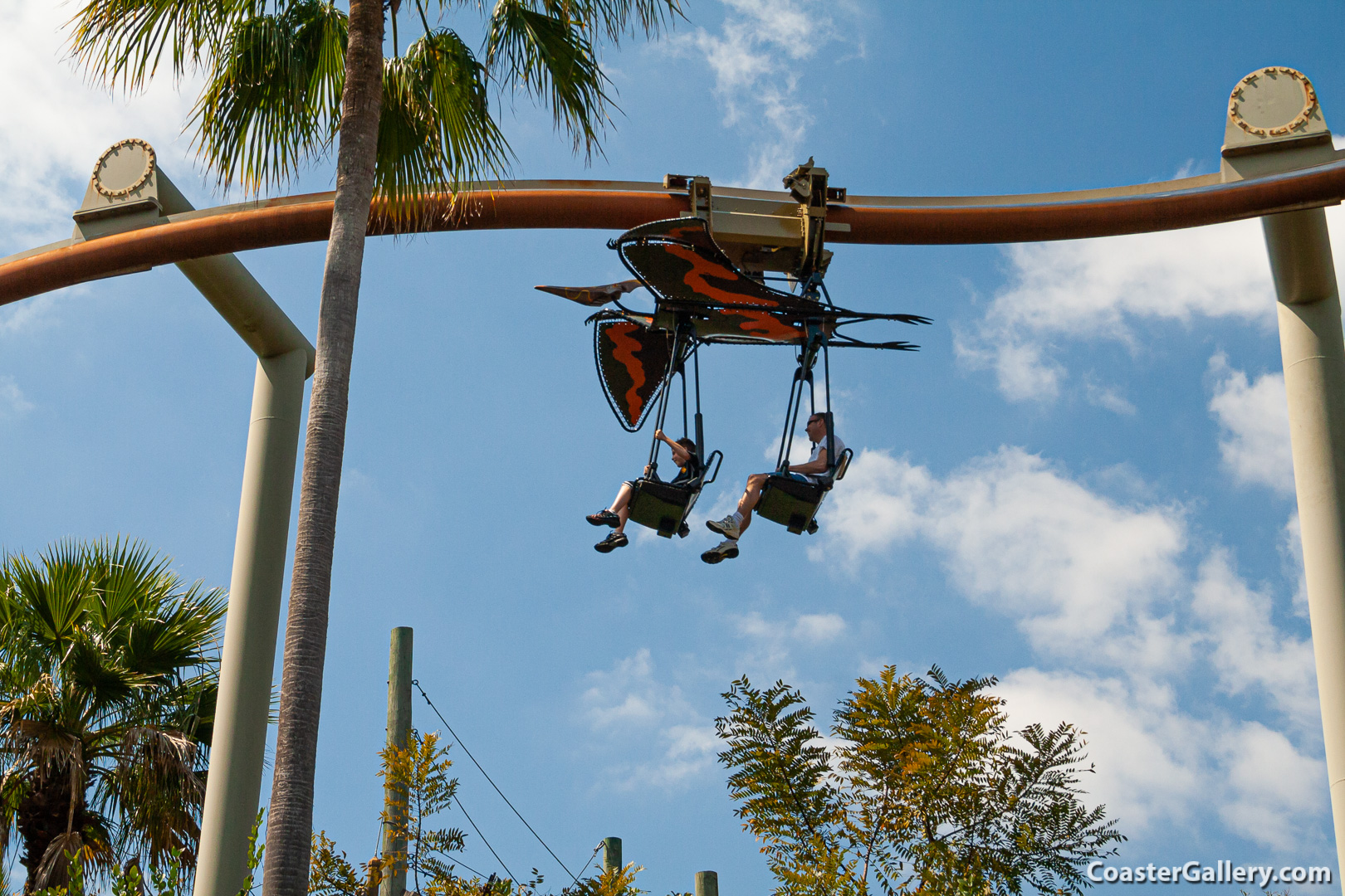 Pteranodon (or Pterodactyl) on the car of the Pteranodon Flyers suspended coaster.