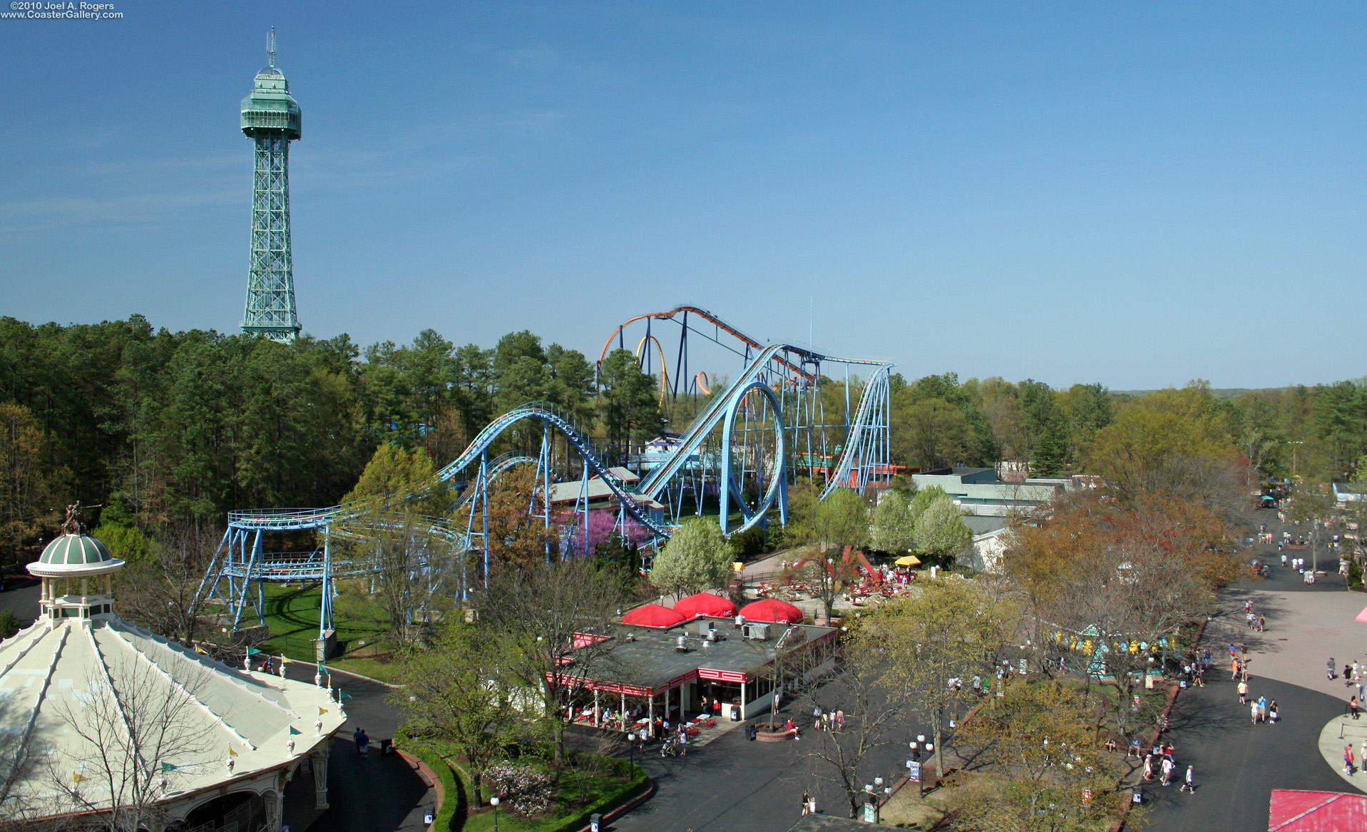 Aerial view of the Shockwave roller coaster at Kings Dominion