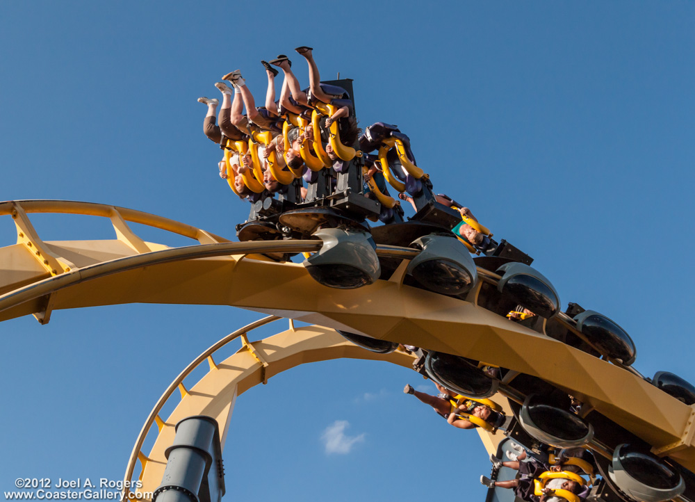 Inverted roller coaster going upside-down