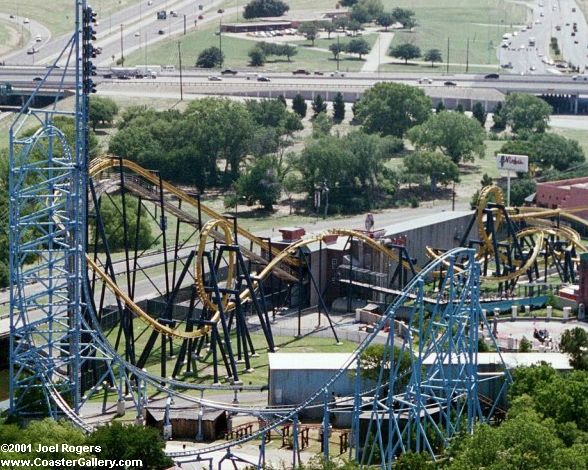 Aerial view of Mister Freeze roller coaster
