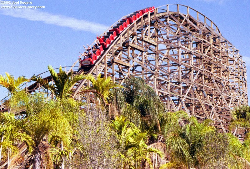 Wood roller coaster drop