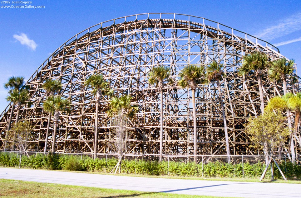 Wooden roller coaster at Boomers!