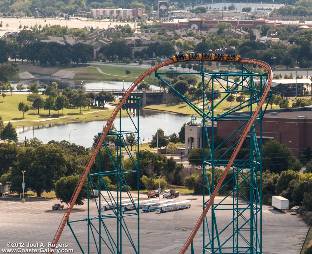 Aerial view of a Texas roller coaster