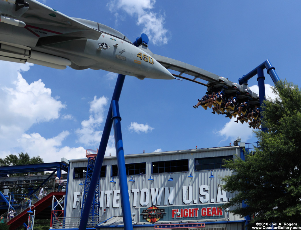 Top Gun (Afterburn) roller coaster and F-14 Tomcat