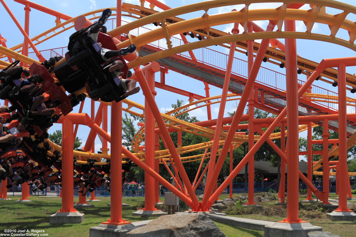 Suspended roller coaster skimming the ground