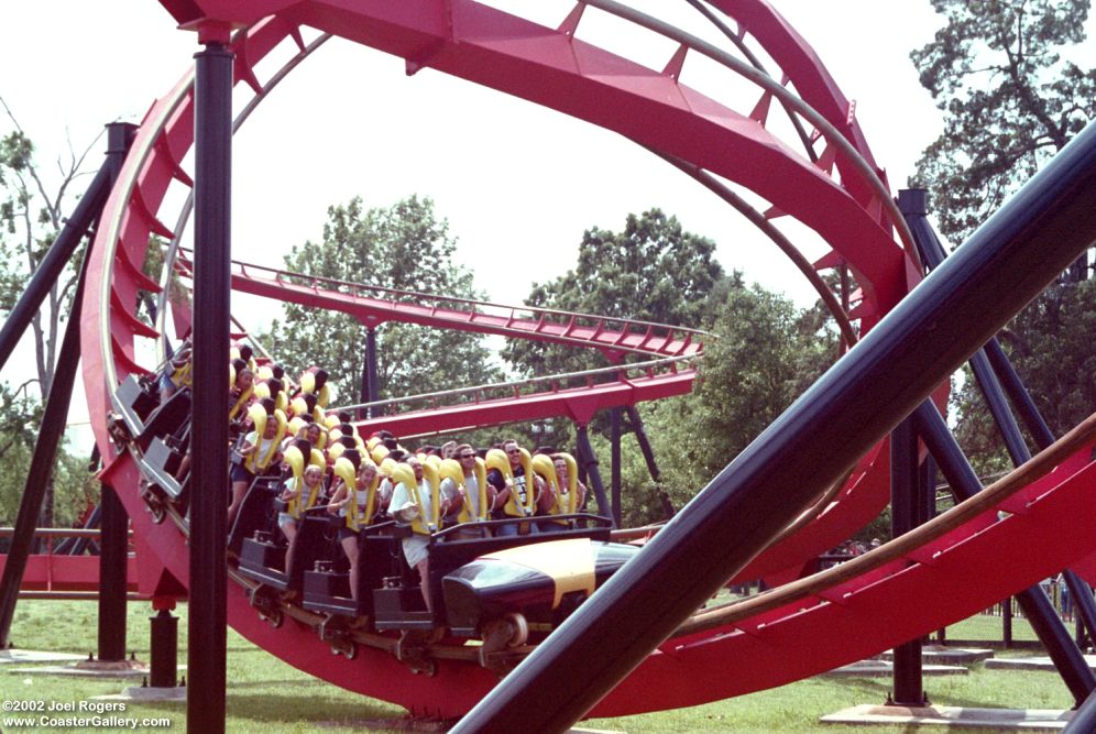 Corkscrew Loop on Vortex roller coaster in North Carolina