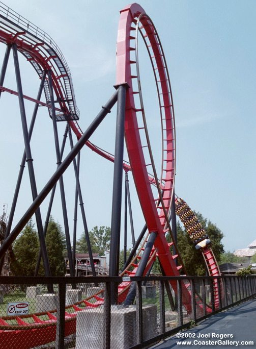 Vortex roller coaster going into a loop
