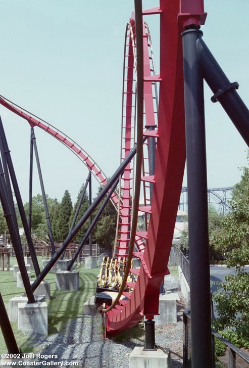 Vertical loop of the Vortex roller coaster at Carowinds