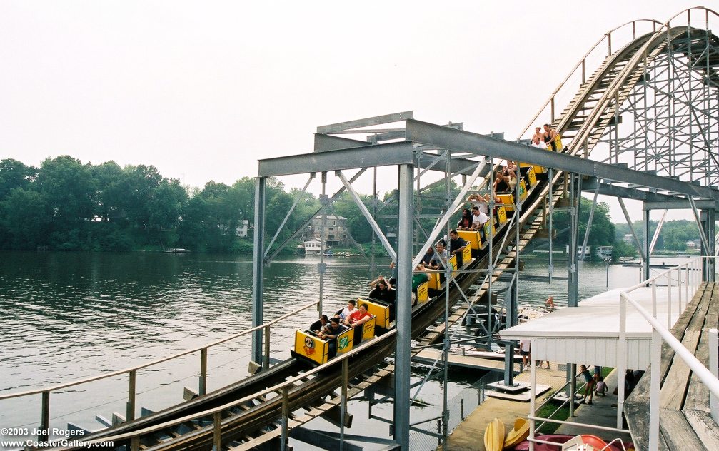 Cornball Express diving over Lake Shafer