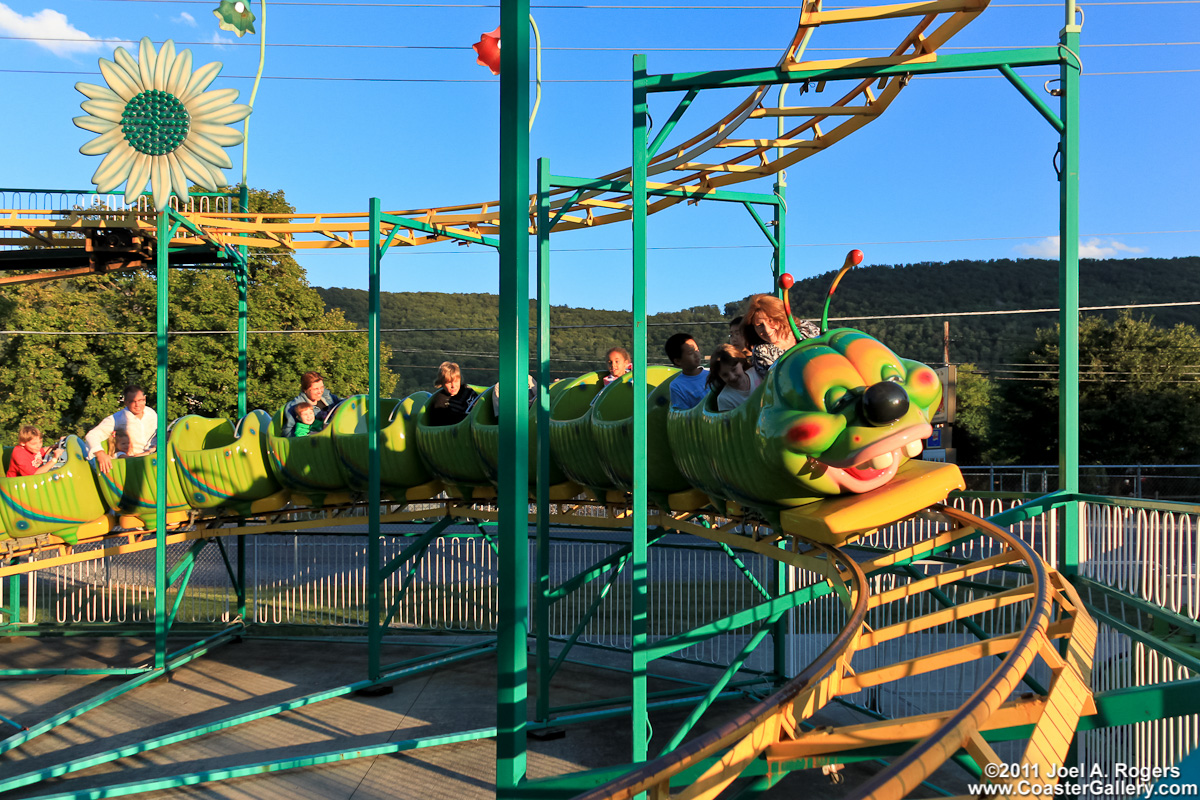 Looking down on a Wacky Worm roller coaster