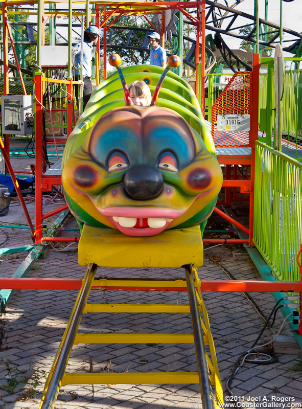 The worm train on the Wacky Worm roller coaster in Orlando