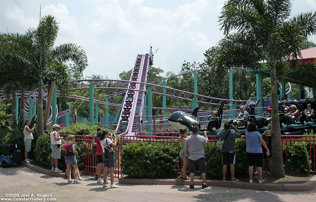 The lift hill on a family roller coaster