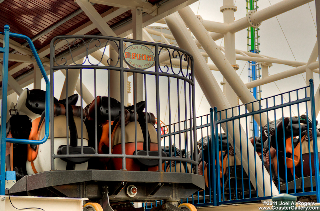 Safety mechanisms on the modern Steeplechase roller coaster