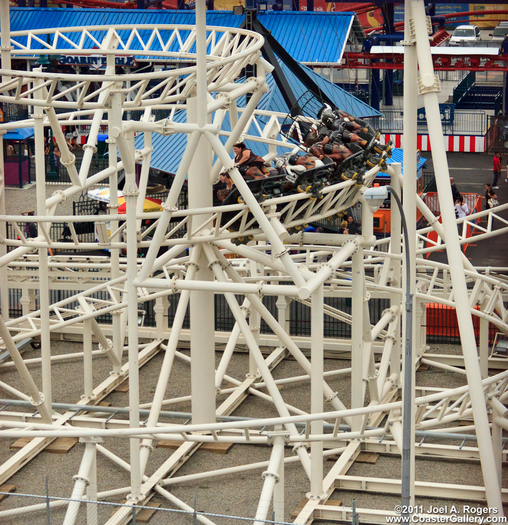 Looking down on the Steeplechase roller coaster