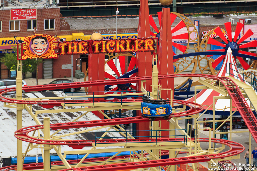 Aerial view of the Tickler spinning coaster at Luna Park on Long Island