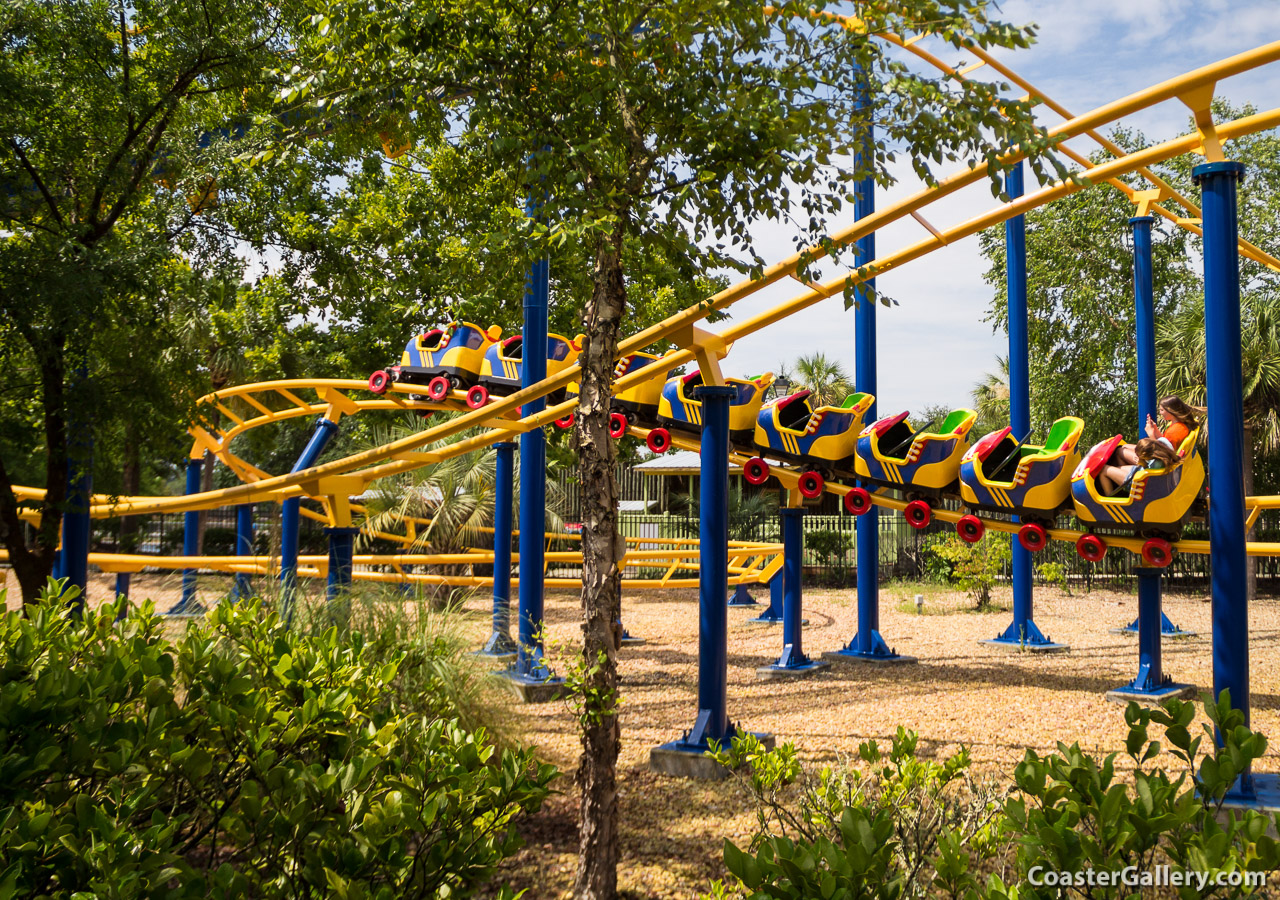 Roller skate cars on the Outpost Express coaster at Wild Adventures in Georgia