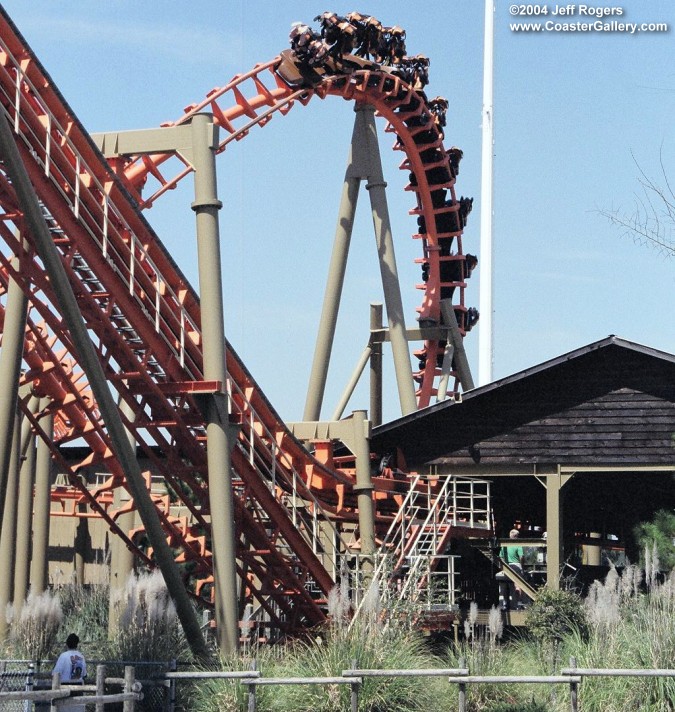 Sidewinder inversion of the Suspended Looping Coaster originally called Hangman, now known as Twisted Typhoon