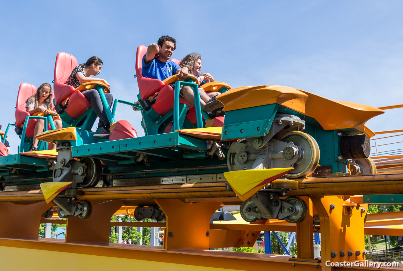A close-up picture of the train on the Behemoth roller coaster at Canada's Wonderland