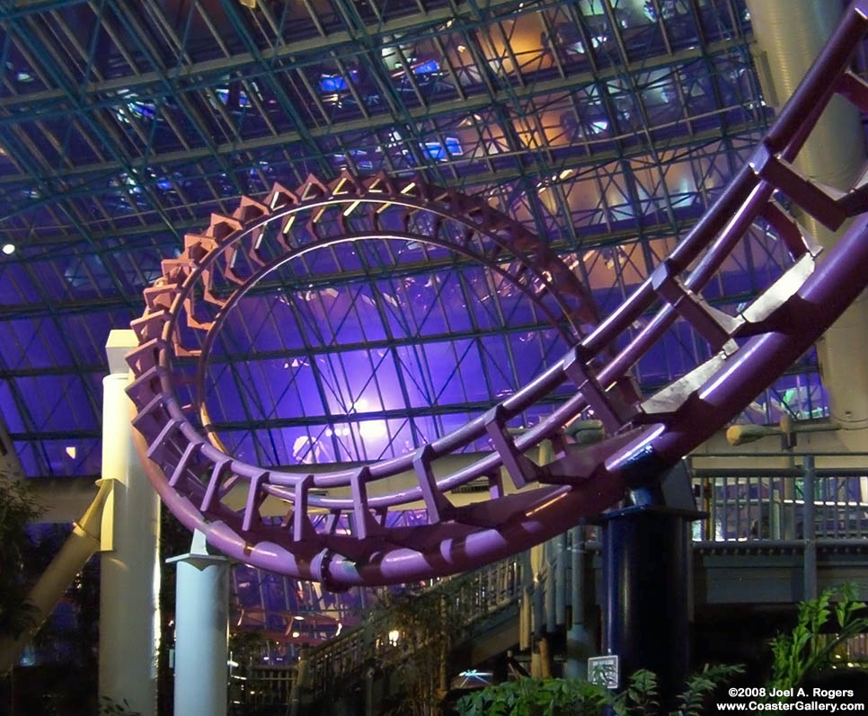 Looping roller coaster under glass