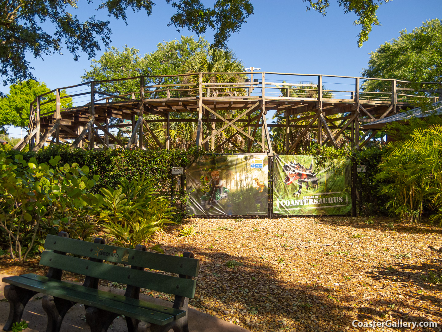 Mini-llennium Flyer trains on a wooden roller coaster in Florida