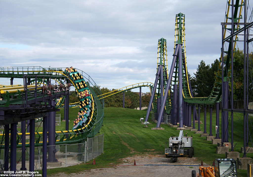 Looping roller coaster near the woods