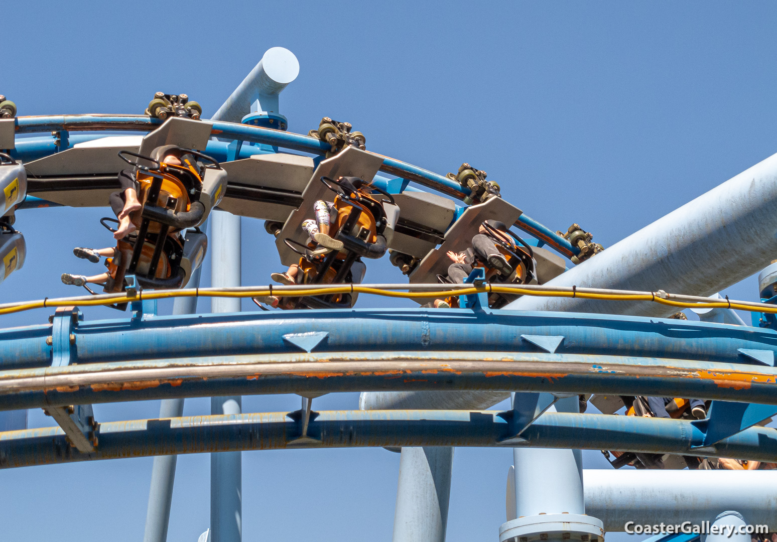 Paint peeling of the rails of a steel roller coaster