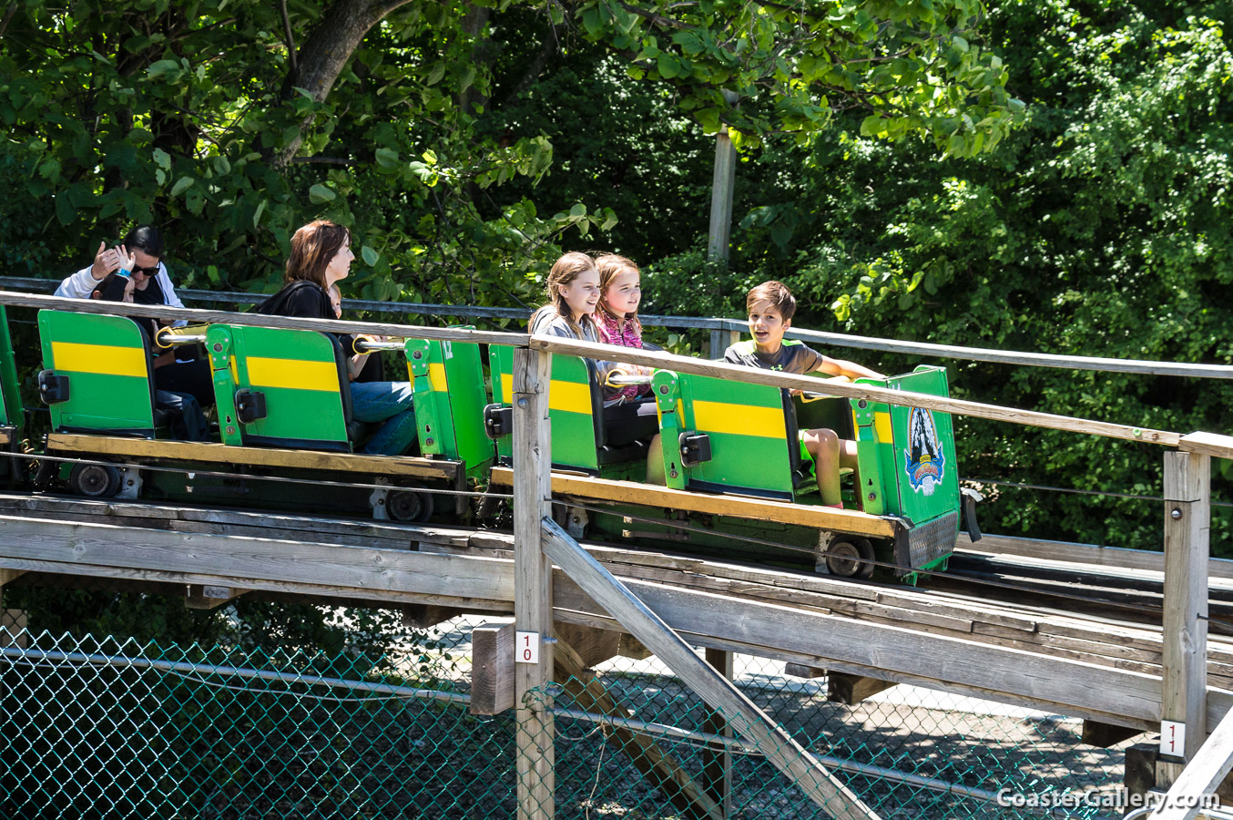 The Ghoster Coaster family roller coaster is a nice way to introduce children to roller coasters. This is a picture of the kiddie coaster at Canada's Wonderland.