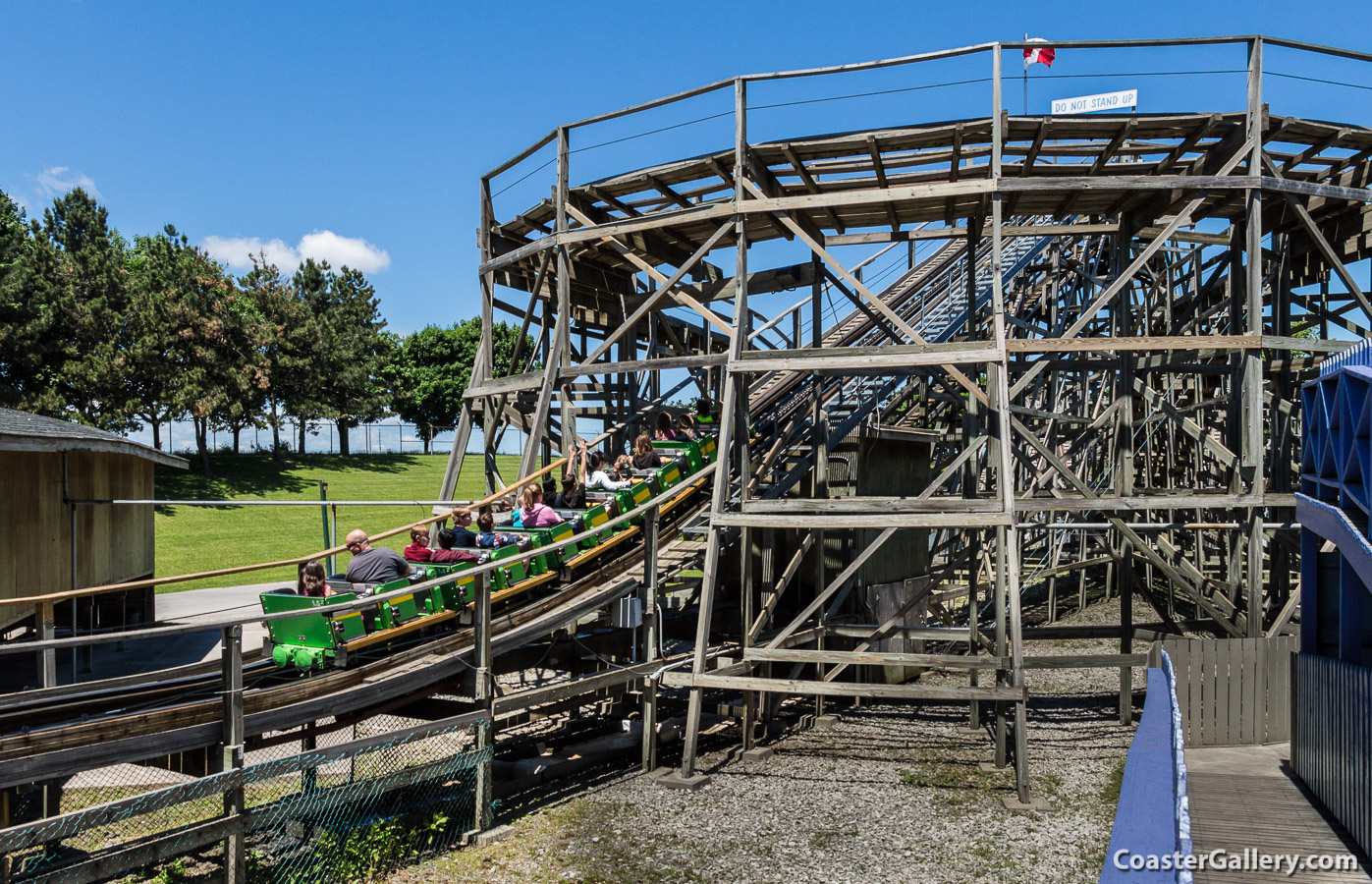 Lots of wood supporting a roller coaster