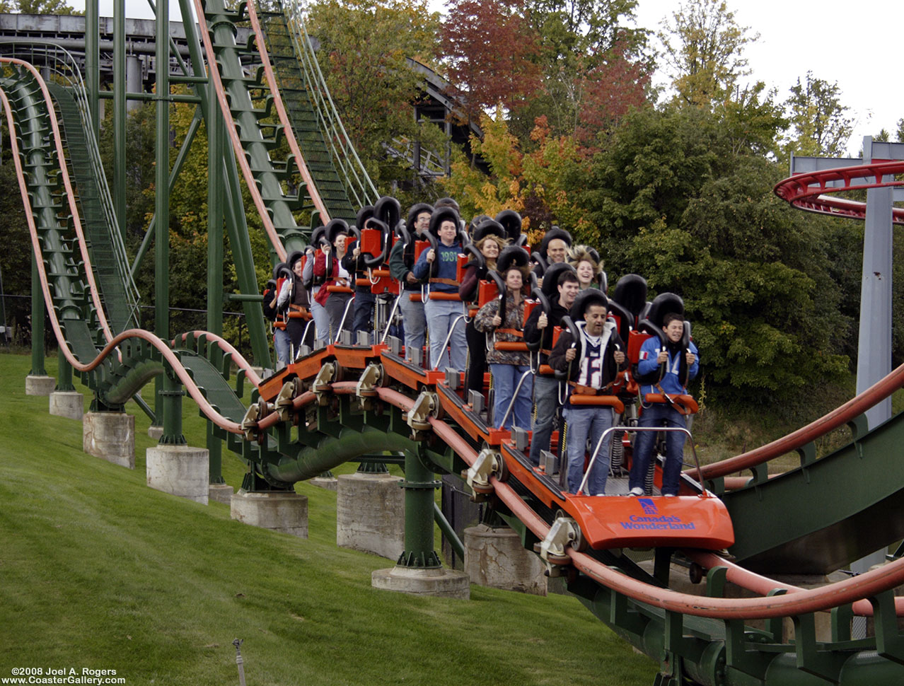 Close up of a standup TOGO roller coaster