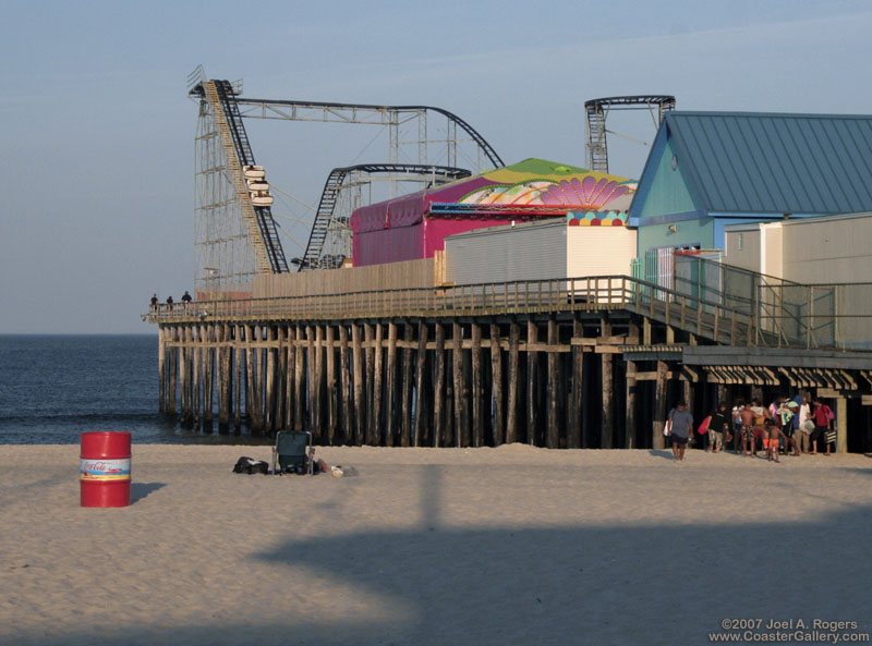 Roller coaster sitting over the Atlantic Ocean