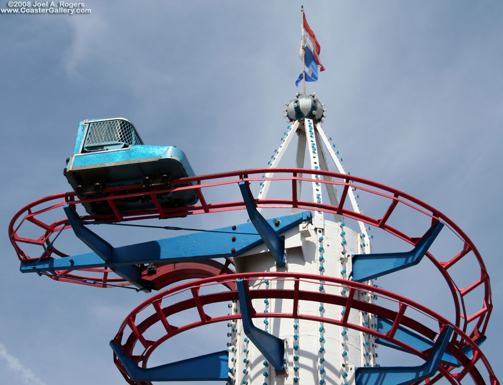 Toboggan coaster at the top of the vertcial lift hill.