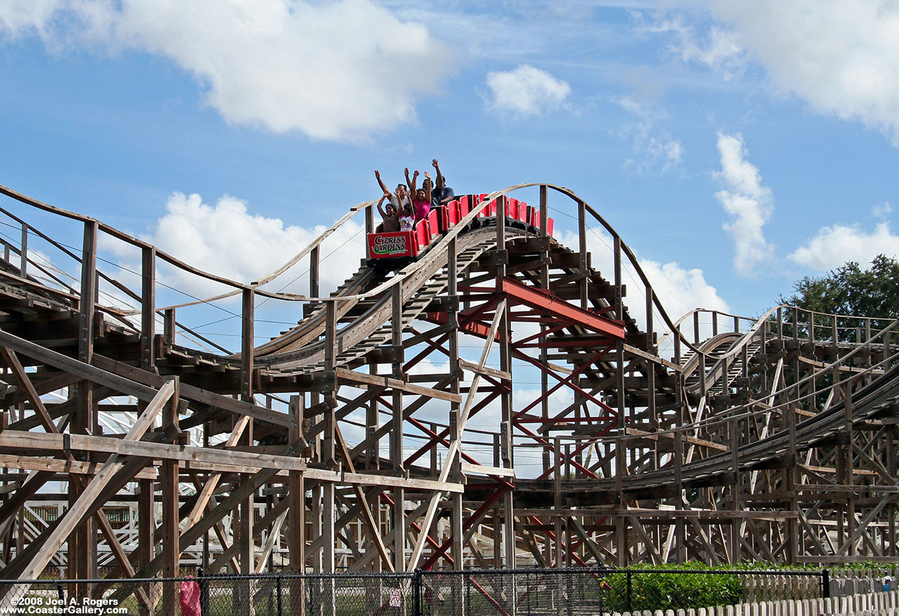 PTC train on a roller coaster in Florida. Replaced by a Mini-llennium Flyer train.