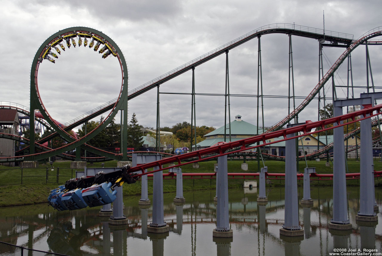 Two Canadian coasters by the river - Vortex and SkyRider