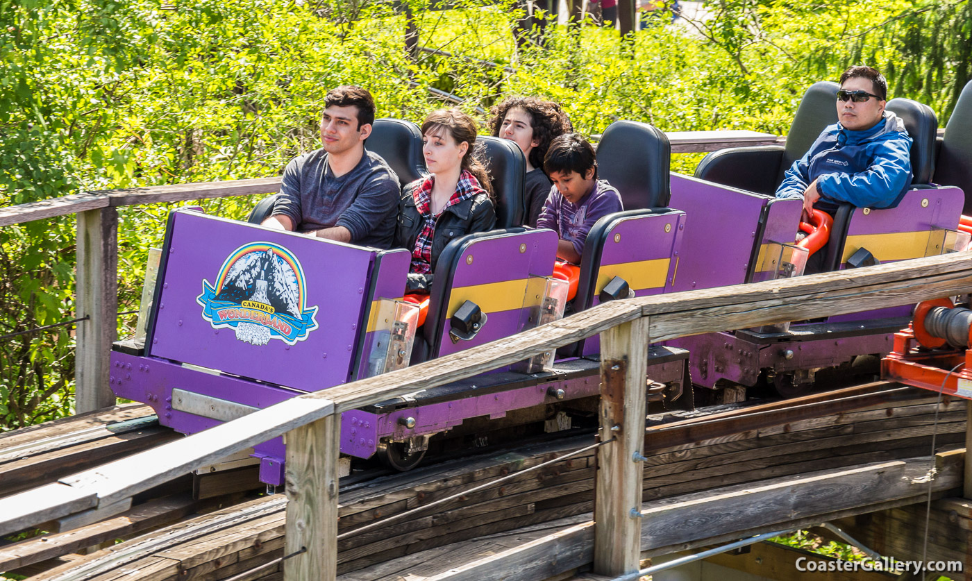 Purple train on the Dragon Fire roller coaster at Canada's Wonderland