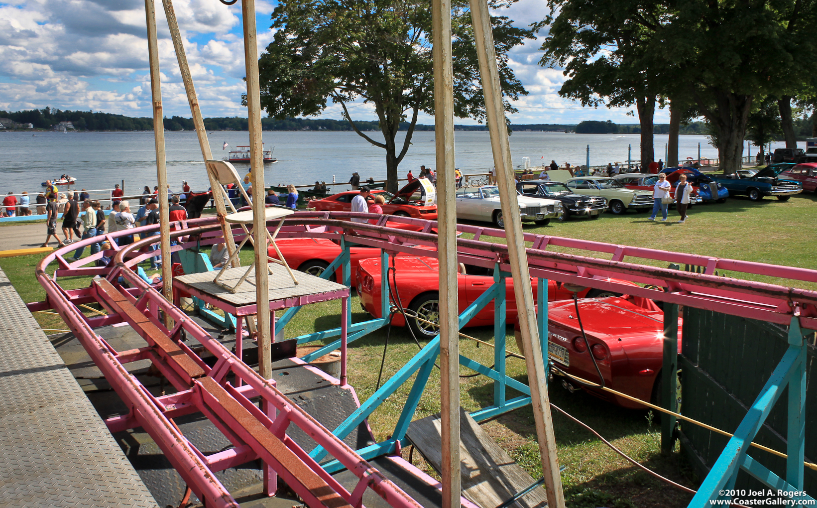 Toboggan roller coaster and the shore of Conneaut Lake