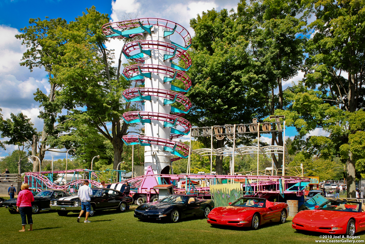 Toboggan roller coaster and Chevy Corvettes