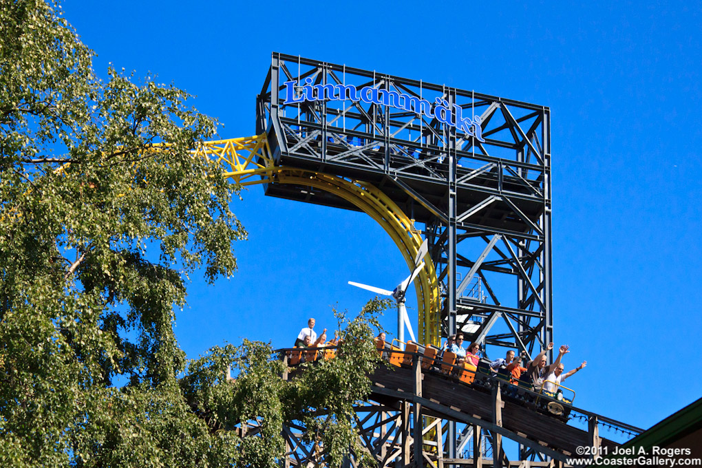 Two roller coasters and a wind turbine in Finland