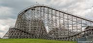 Panorama of the Kentucky Rumbler roller coaster at Beech Bend