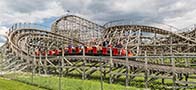 Panorama of the Kentucky Rumbler roller coaster at Beech Bend