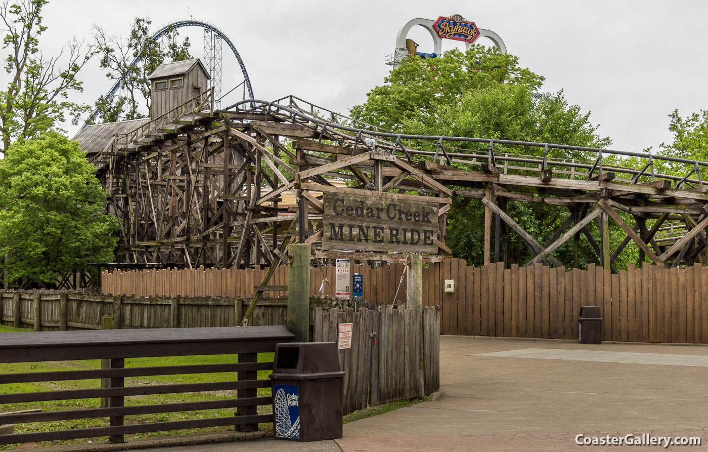 Cedar Creek Mine Ride and Skyhawk swing at Cedar Point