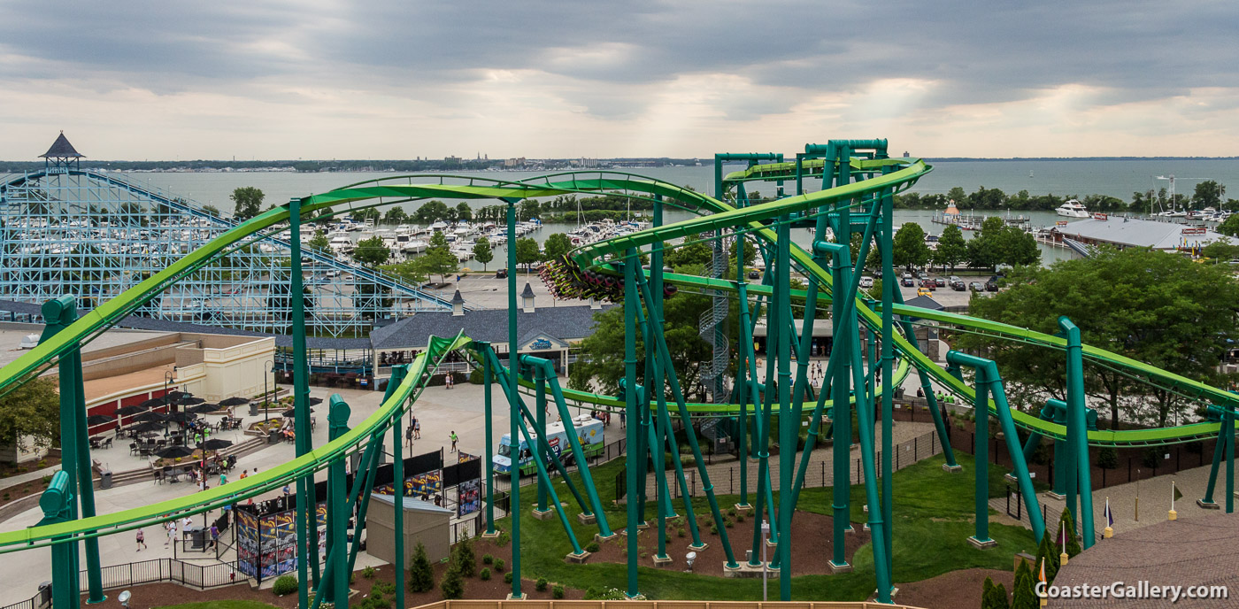 Aerial view of Raptor at Cedar Point.