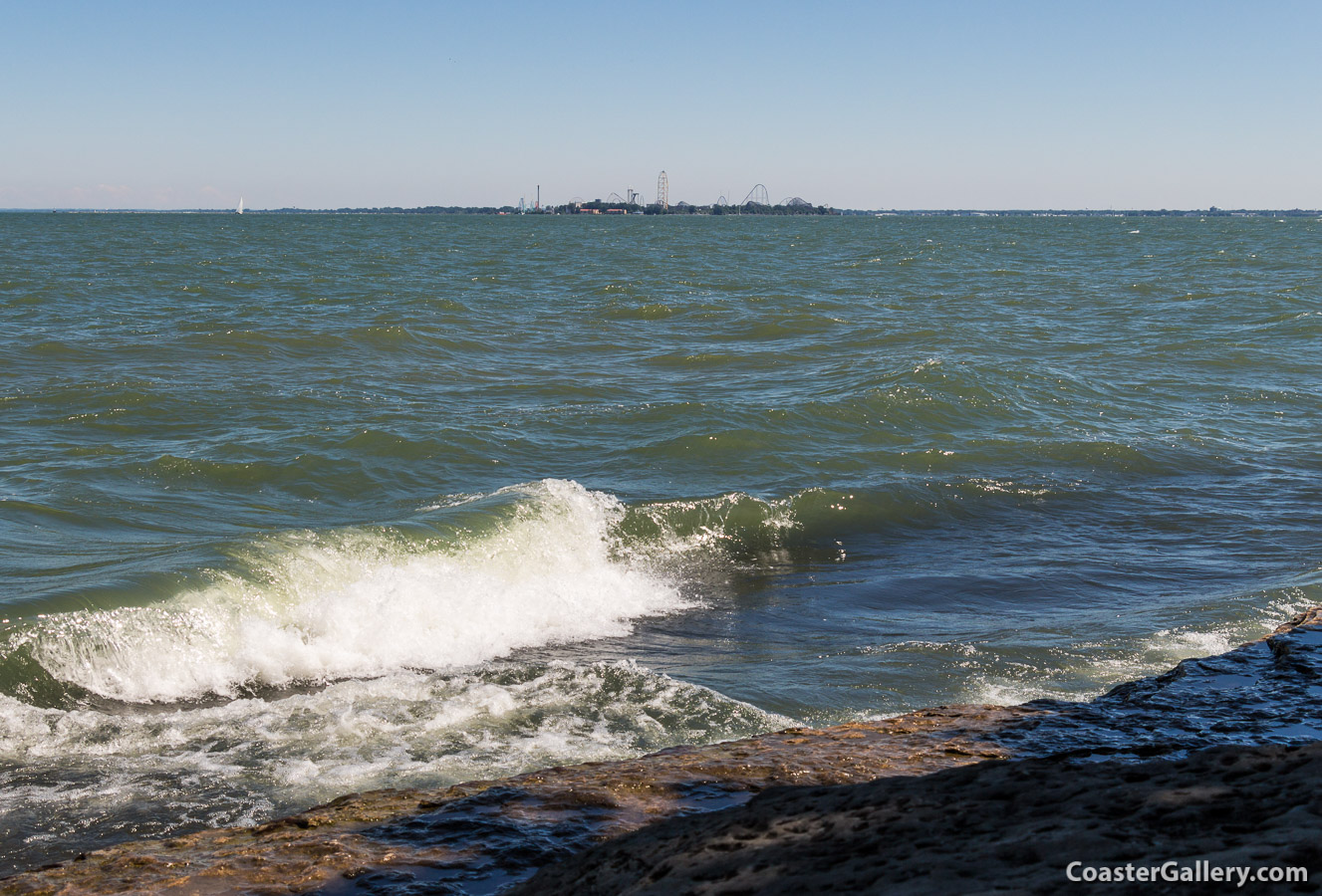 View the Cedar Point peninsula and Lake Erie from the Marblehead Lighthouse
