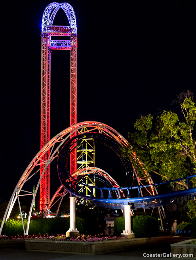 Pictures of the Cedar Point Corkscrew at night