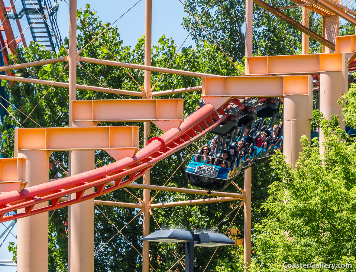 Pictures of the Iron Dragon suspended roller coaster at Cedar Point in Sandusky, Ohio