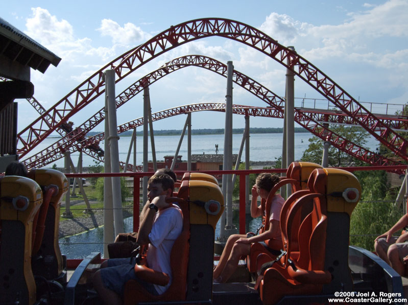 Roller coaster train and two loops