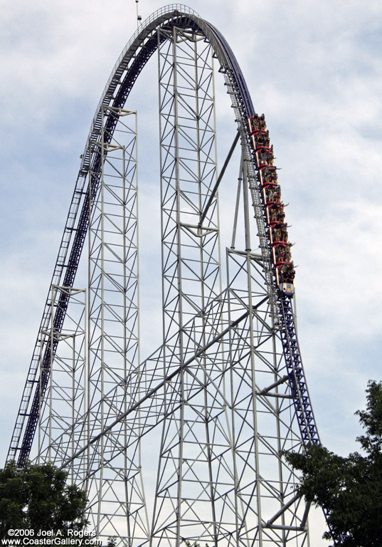 Stock images of Millennium Force's first drop. Cedar Point photography by CoasterGallery.com