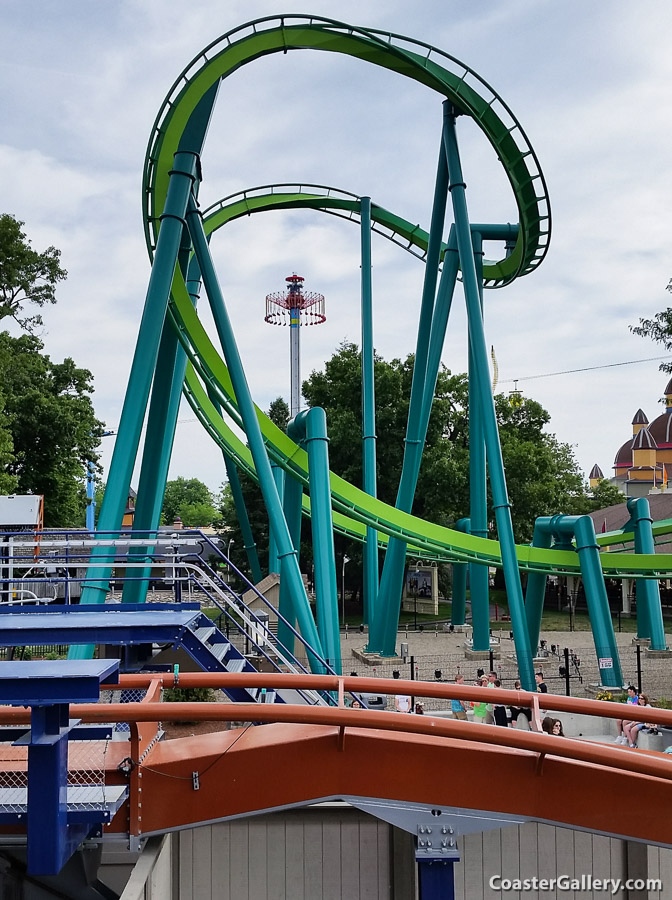 Bolliger & Mabillard roller coasters at Cedar Point. The Cobra Roll on the Raptor inverted coaster.