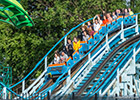 People riding the Blue Streak roller coaster