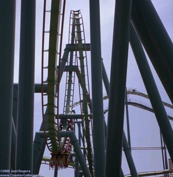 Roller coaster coming straight at the camera!